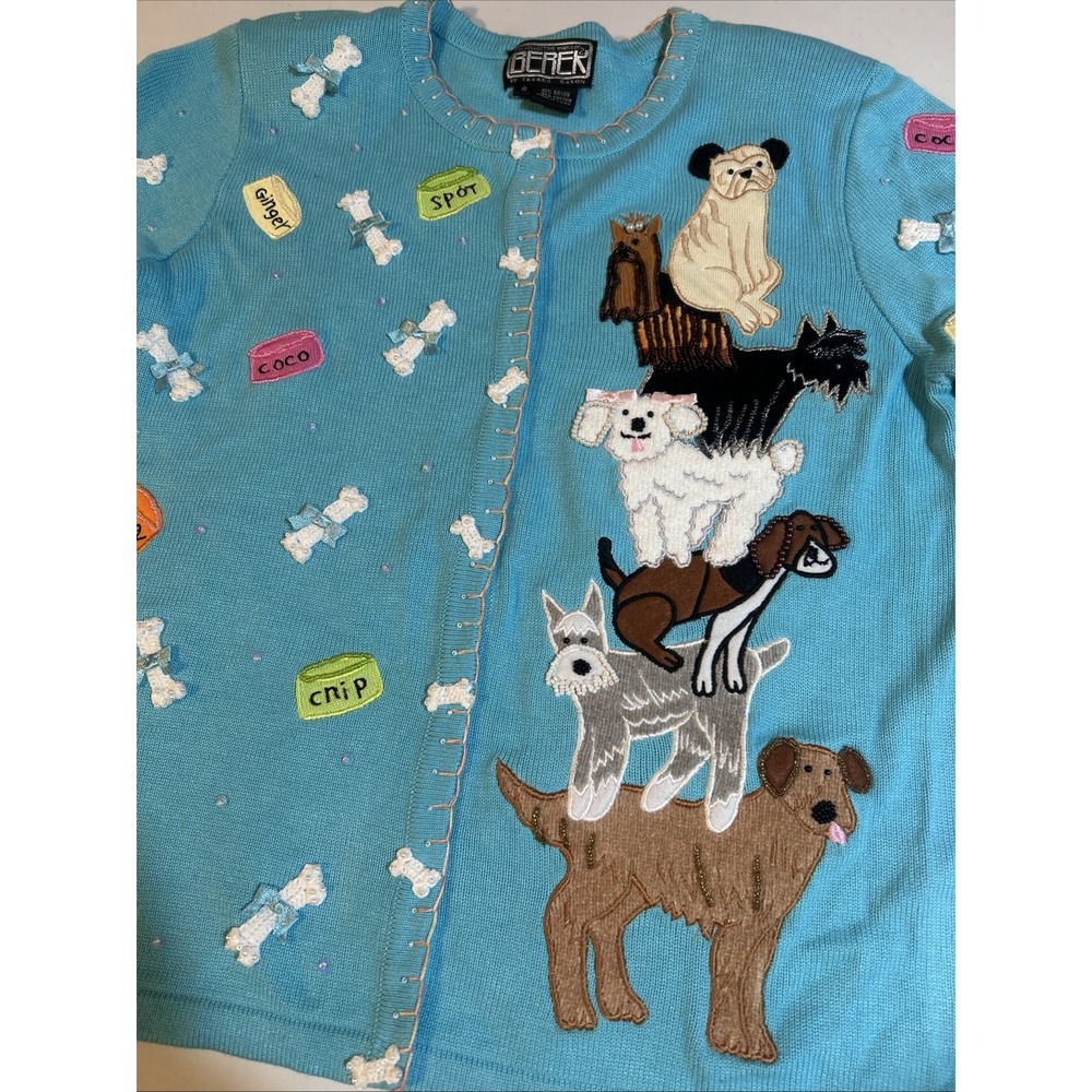 VTG BEREK Cute Dog Sweater Size  S Cardigan Bones On Buttons